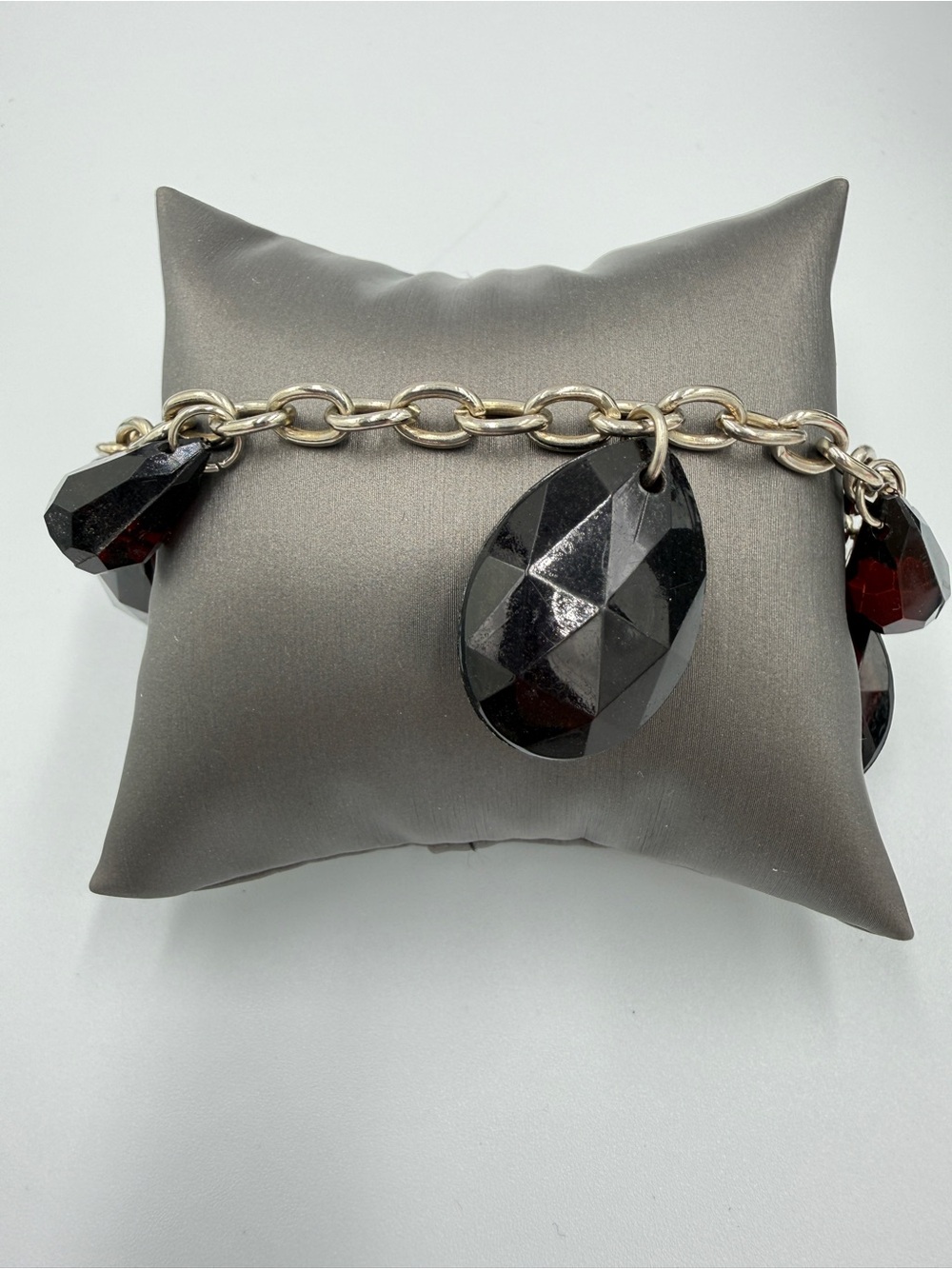 Black Faceted Charm Bracelet with Gold Chain